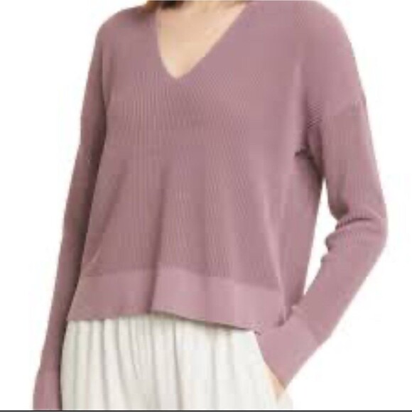 Eileen Fisher Corded Boxy V-Neck Long-Sleeve Knit Sweater Mauve Size 2X Organic - Picture 1 of 9